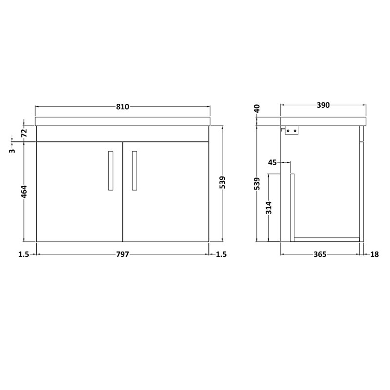 810mm Single Bathroom Vanity with Integrated Ceramic Basin, Grey Avola
