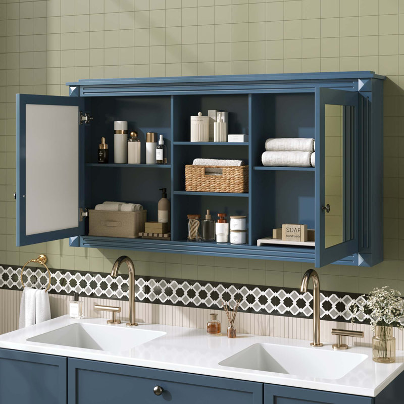 Armoire de rangement murale 2 en 1 avec tablettes réglables et charnières à fermeture en douceur, Bleu