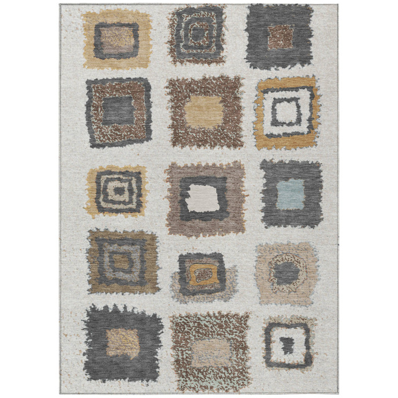 Tapis intérieur / extérieur ivoire et anthracite lavable 9 pi x 12 pi
