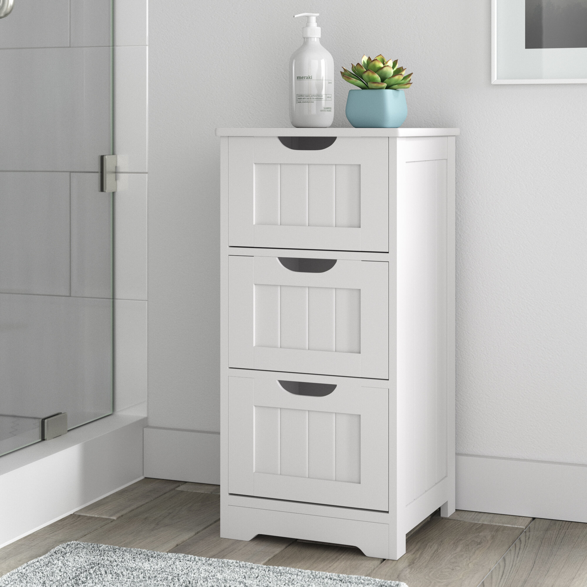 Netanya Freestanding 3 Open Shelves Bathroom Storage Organizer Cabinet, White Wood