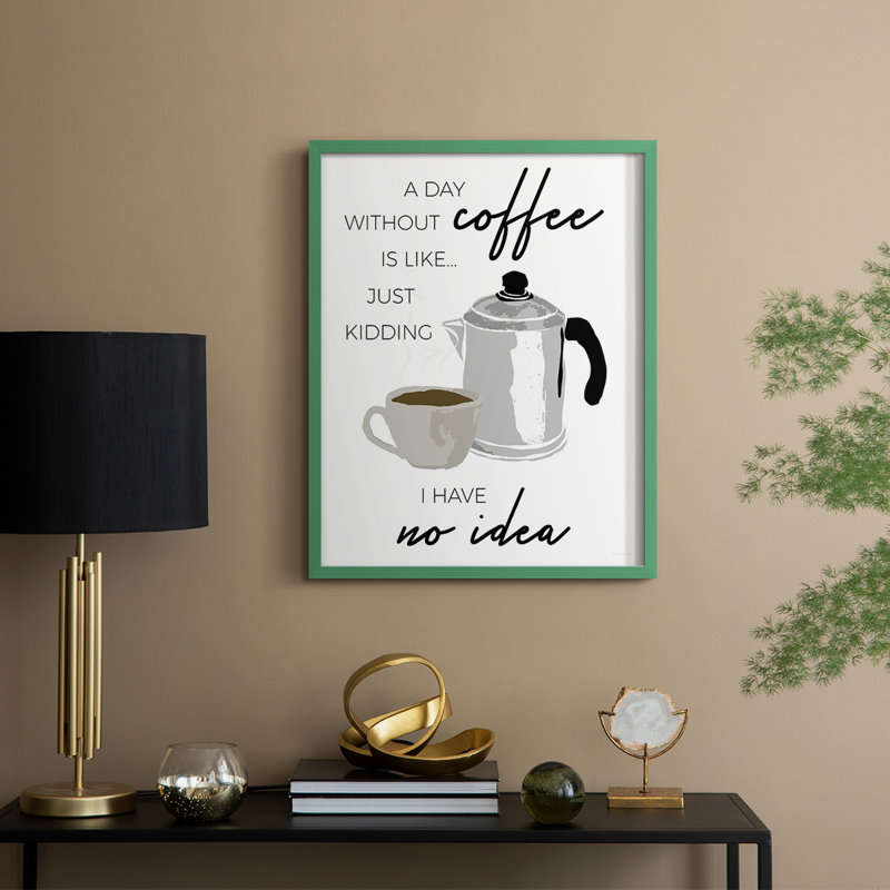 Une journée sans café, reproduction encadrée - bois massif, H 21 po x l 17 po, Vert