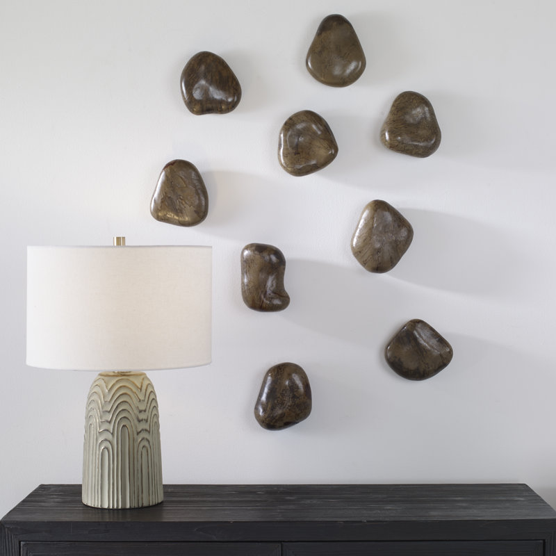 Walnut Brown Pebble Shaped Wood Wall Decor Set