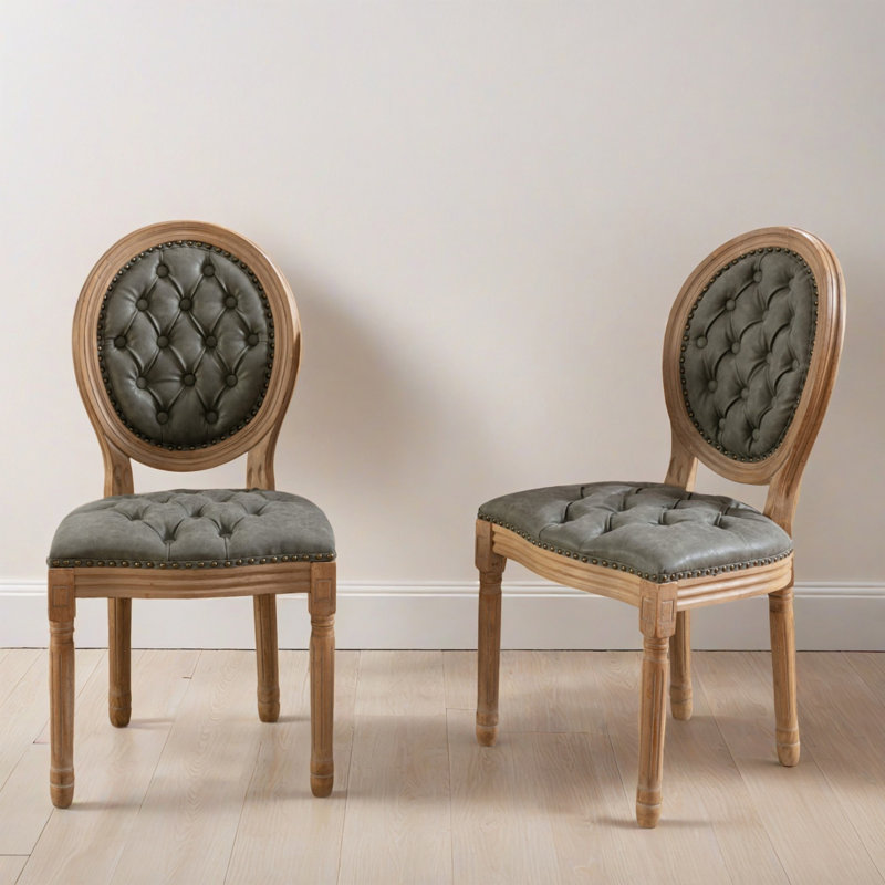 Chaise d'appoint rembourrée capitonnée 19,71 "avec garniture cloutée et dossier très grand Louis, ensemble de 2, Gris