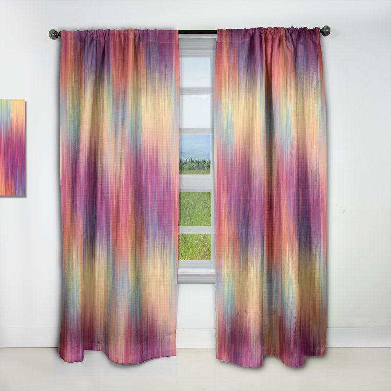 Rideau occultant moderne à motif grunge à rayures multicolores, L 52 po x L 108 po