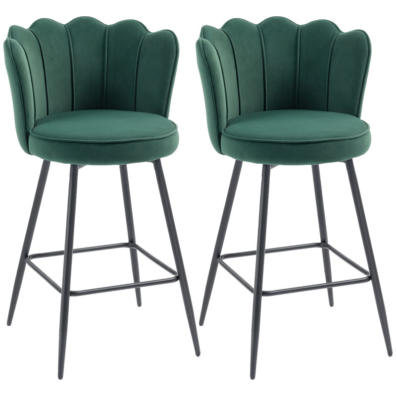 Upholstered Counter Stool with Metal Frame, Green