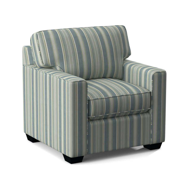 Frye Upholstered Accent Chair, Green and Blue Stripe; 0252-54, Black Finish
