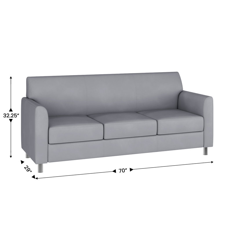 Statice Diplomat Series LeatherSoft Sofa with Clean Line Stitched Frame, Gray, Chrome