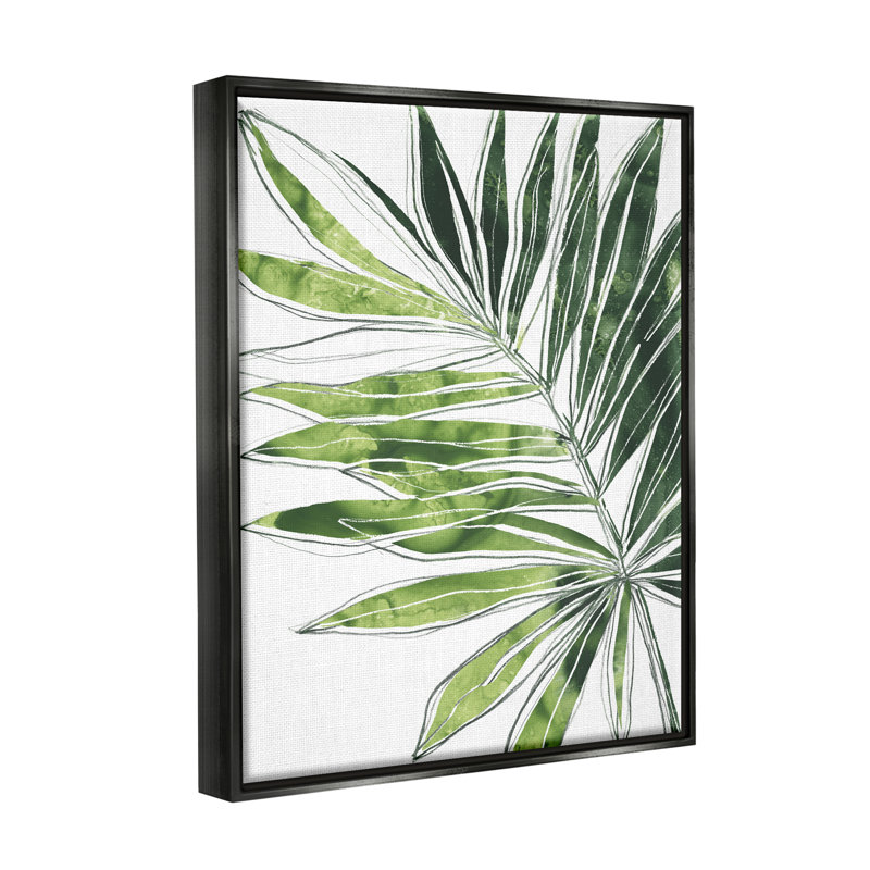 Art mural sur toile de palmier tropical tropical vert expressif par June Erica Vess, Cadre flottant noir de jais
