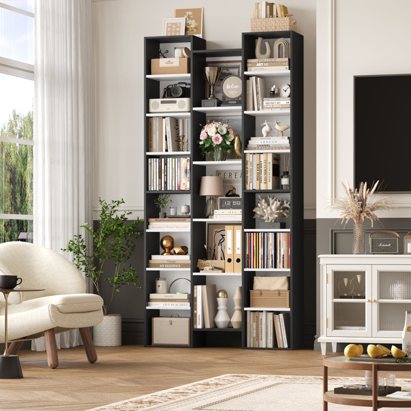 Beetner 71.3''H 8-Tier Cube Bookcase, Media Storage Shelves (Adjustable Shelves), Black/White