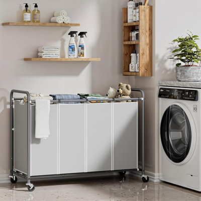 Chariot-trieur de linge: Panier à 4 sections avec roues verrouillables robustes et sacs amovibles | Panier à linge à roulettes 172L pour les vêtements sales dans la salle de lavage ou les petits espaces