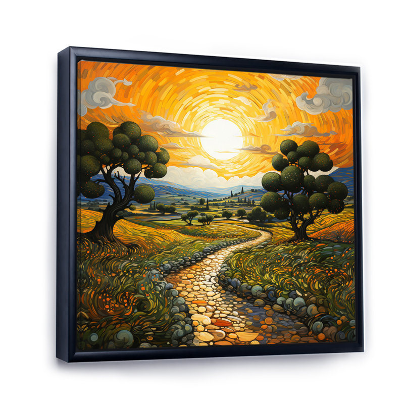 Vangogh Olive Grove in Province Painting Print, Black, 36" H x 36" W, Floater Framed