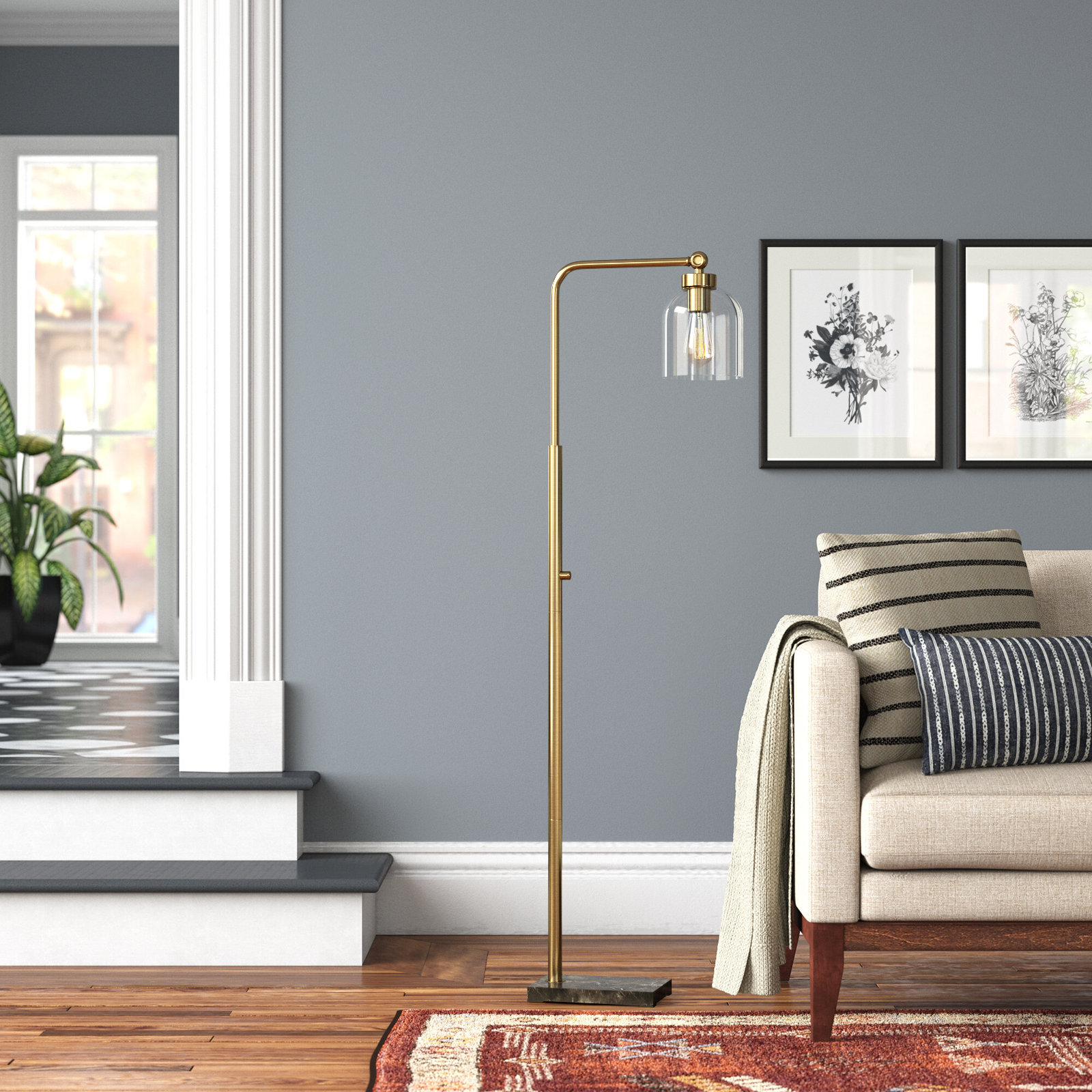Gemma 55'' Floor Lamp, Antique Brass