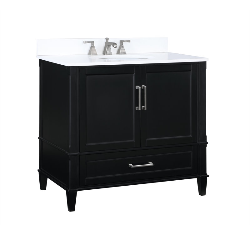 Montauk 36'' W Single Vanity, White Granite, Midnight Black
