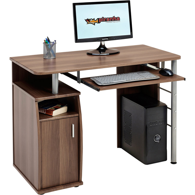 Leamont Steel Computer Desk, Dark Walnut