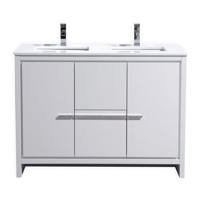 Meraris 48" Double Bathroom Vanity Set, Gloss White