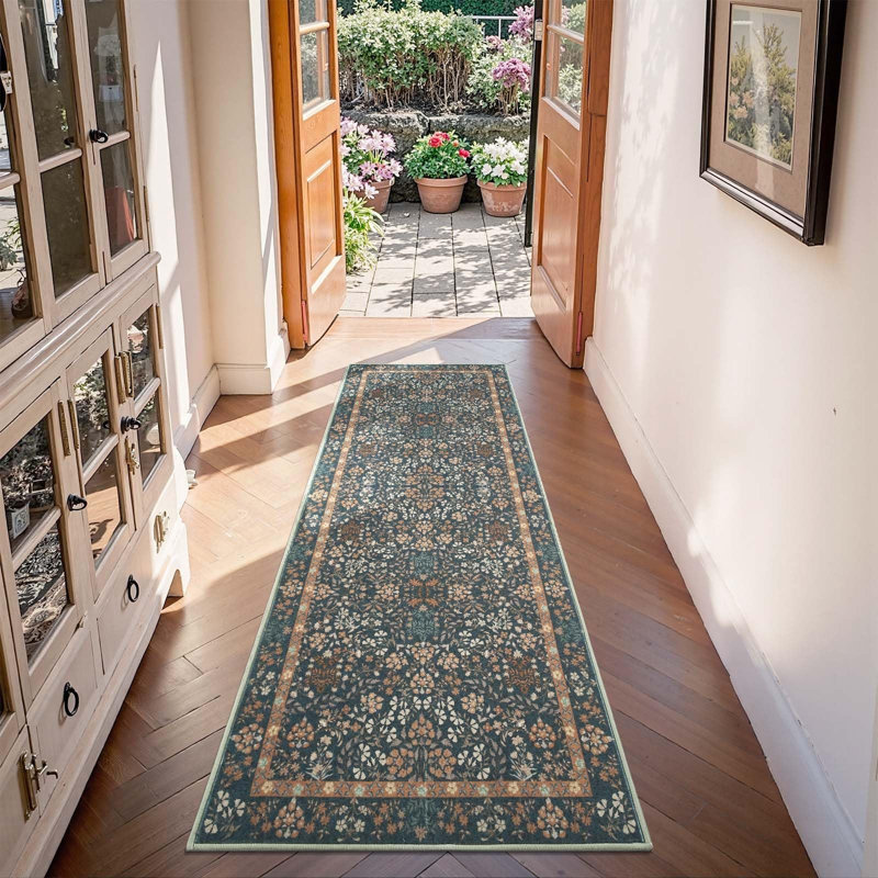 Floral Machine Washable Area Rug, Runner 2' x 5'