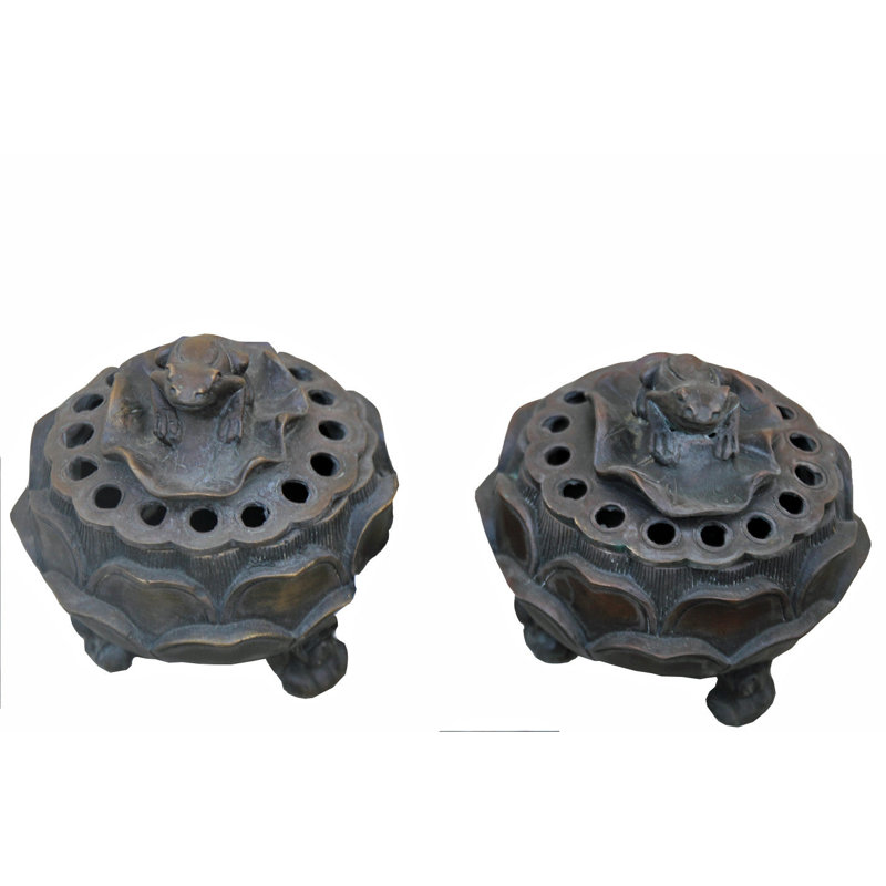 Brûleur d'encens asiatique classique avec couvercle de grenouille sculpté