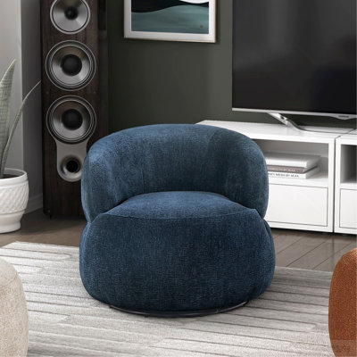 Fauteuil d'appoint moderne et luxueux en chenille bleue rembourrée avec coussin en mousse et bois massif