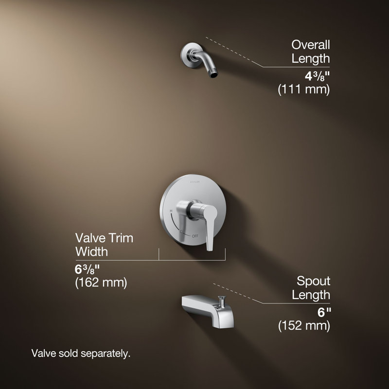 Pitch Tub and Shower Faucet, Polished Chrome