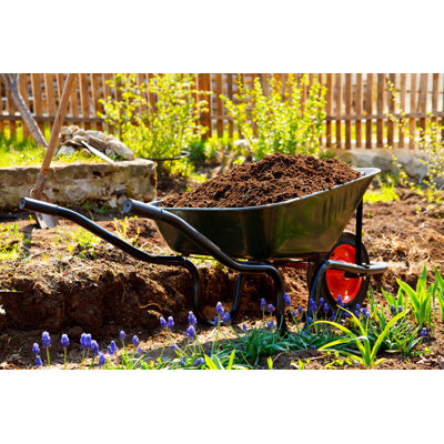 Wheelbarrow In A Garden by Nobilior - Wrapped Canvas Print