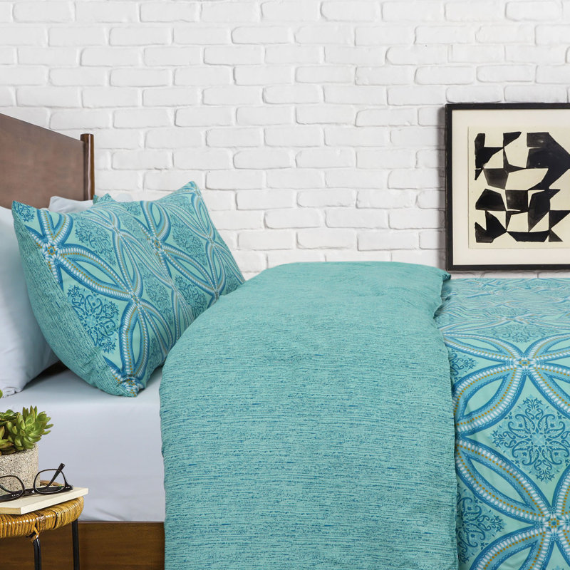 3-Piece Microfiber/Polyester Comforter Set, Blue, Twin