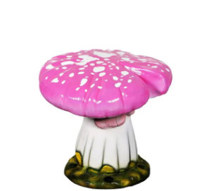 Statue de tabouret de champignon simple divisé surdimensionné, Blanc / Vert / Rose