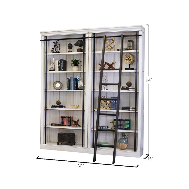 Sawyers Bookcase, White Weathered Oak, 2 Bookcases/1 Ladder