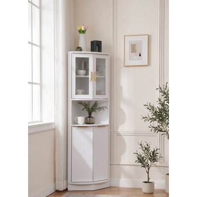 Armoire de coin de 65,7 po de hauteur avec rangement spacieux, armoire de rangement en coin, armoire à boissons en coin pour salle de bain, salon et cuisine, blanc