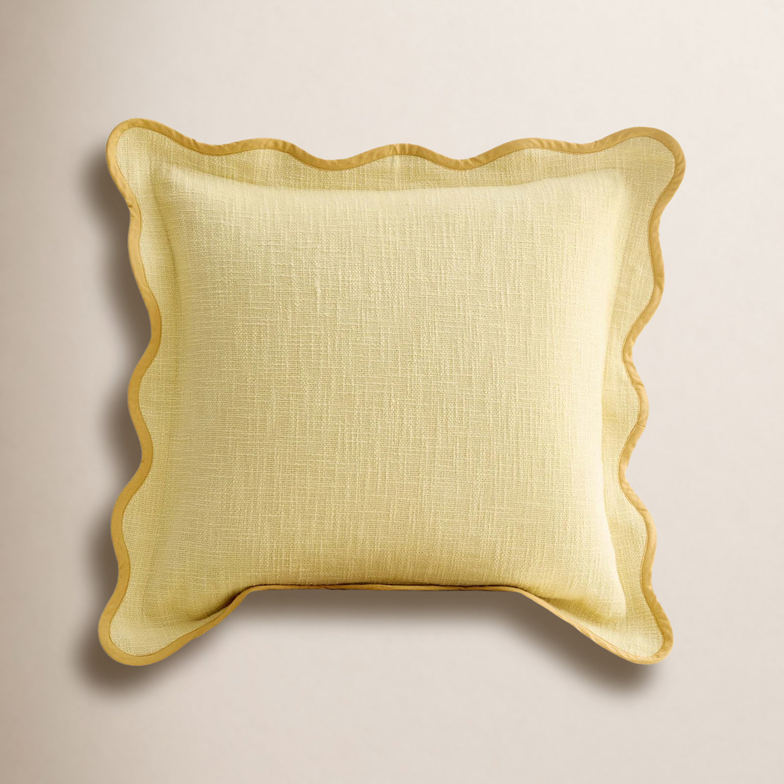 Cotton Scalloped Throw Pillow Cover, Lemon Yellow