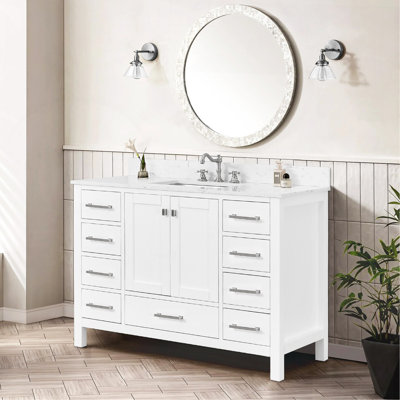 48'' Bathroom Vanity, Freestanding Vanity With Top, Solid Wood Frame Bathroom Storage Cabinet