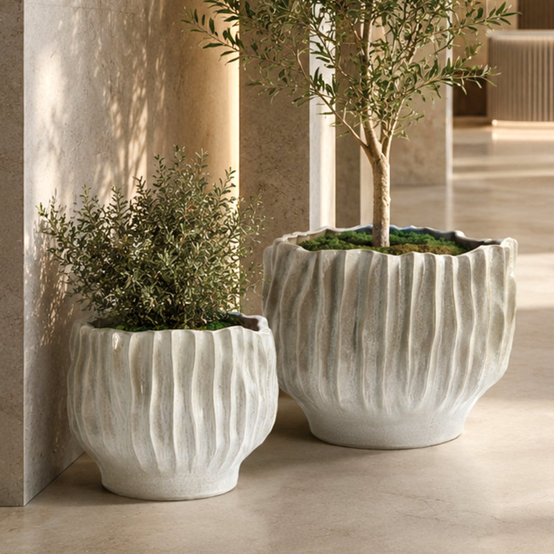 Rippled Haven Pot / Planter, 13.75" H x 18.5" W x 18.5" D