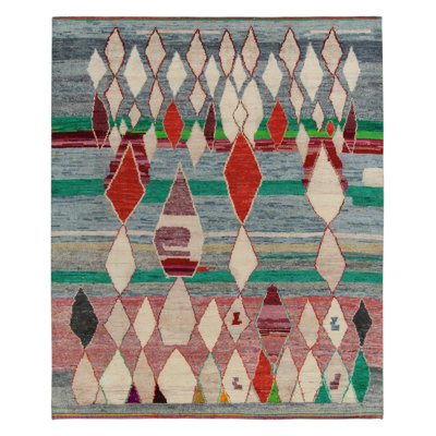 Moroccan Hand Knotted Silk Geometric Area Rug