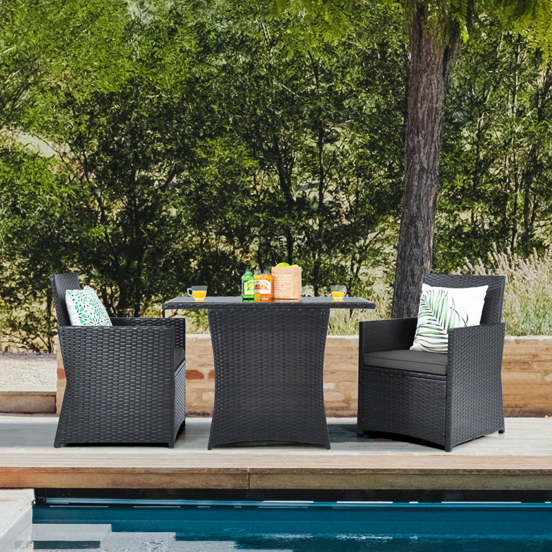Altherr 2 - Person Patio Dining Set with Rectangular Table , Cushions Included, Gray, 28"H x 41"W x 25"D, Mixed Brown