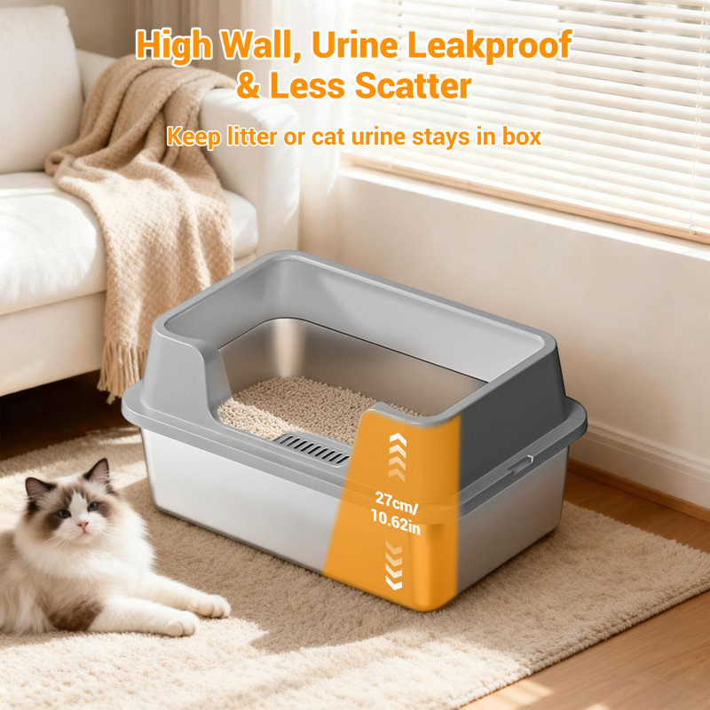 Polyethylene Plastic Litter Box Enclosure, 27cm H x 35cm W x 55cm D, Grey