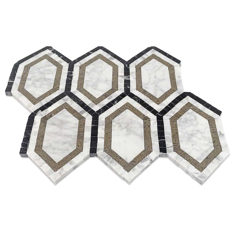 Infinity Hexagon Marble Tile, Carrara/Lagos