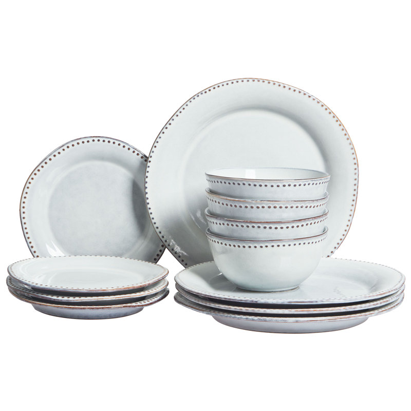 Set of 12 Dinnerware CHERVIL Stoneware Light, Blue