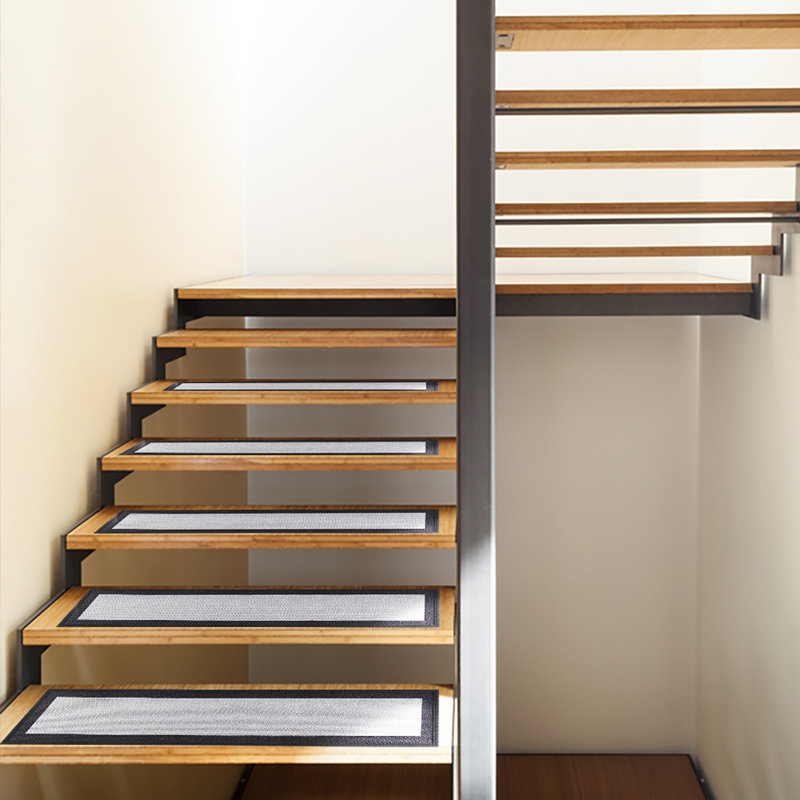 Paquet de 15 tapis d'escalier antidérapants avec envers en caoutchouc - Tapis de couloir en polyester 30 po x 8 po pour les marches en bois intérieur, doux et sécuritaire pour les enfants, les personnes âgées et les animaux de compagnie, tapis antidérapants faciles à installer
