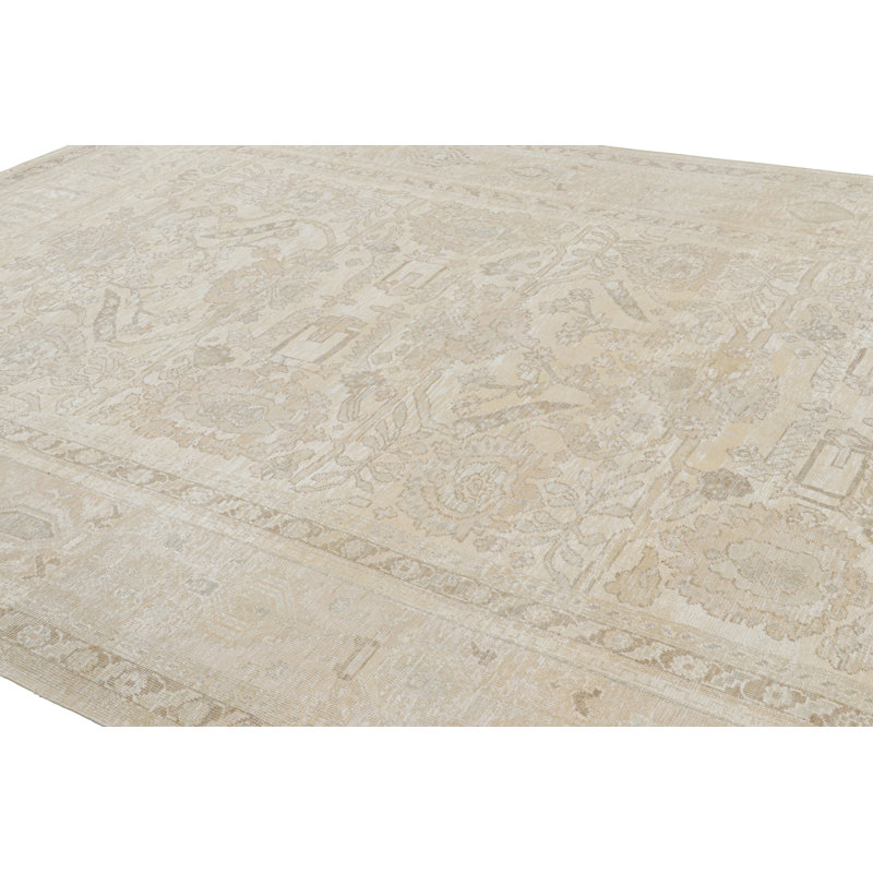 Rug & Kilim’S Oushak Rug In Beige And Cream White With Floral Patterns, Rectangle 9' x 12'