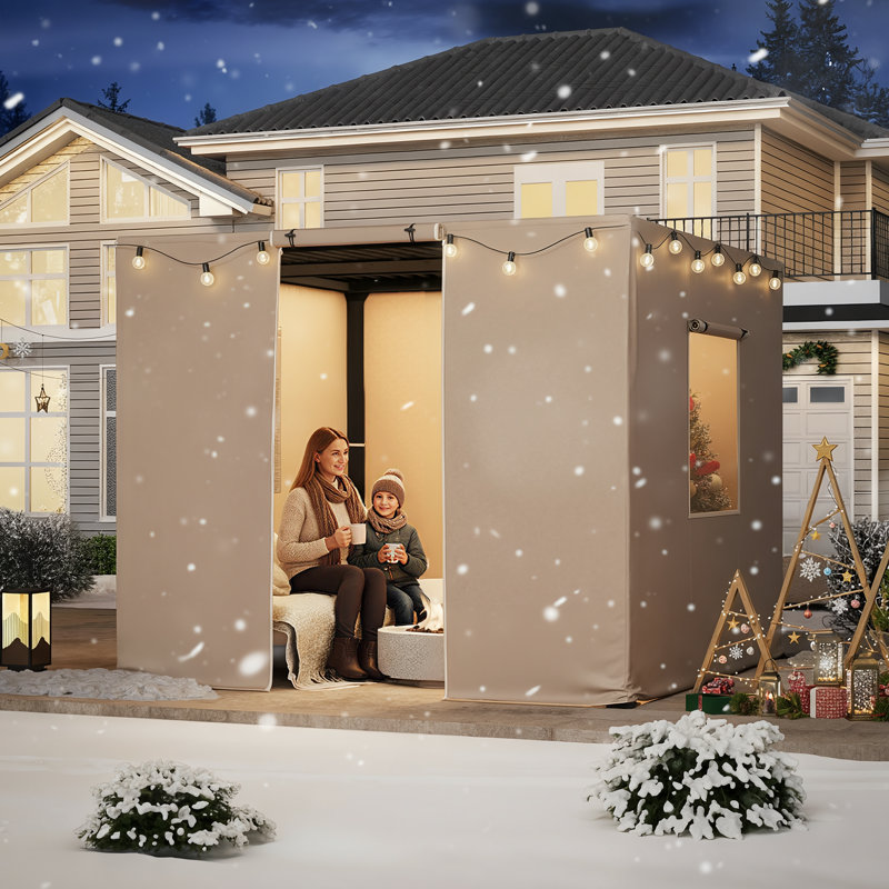 10Ft X 10Ft Pergola Winter Cover,  All-Season Pergola Accessory, Outdoor Pergola Cover With Sidewalls And Mesh Windows, Waterproof Enclosure For Weather Protection, Fits Most Pergola Sizes