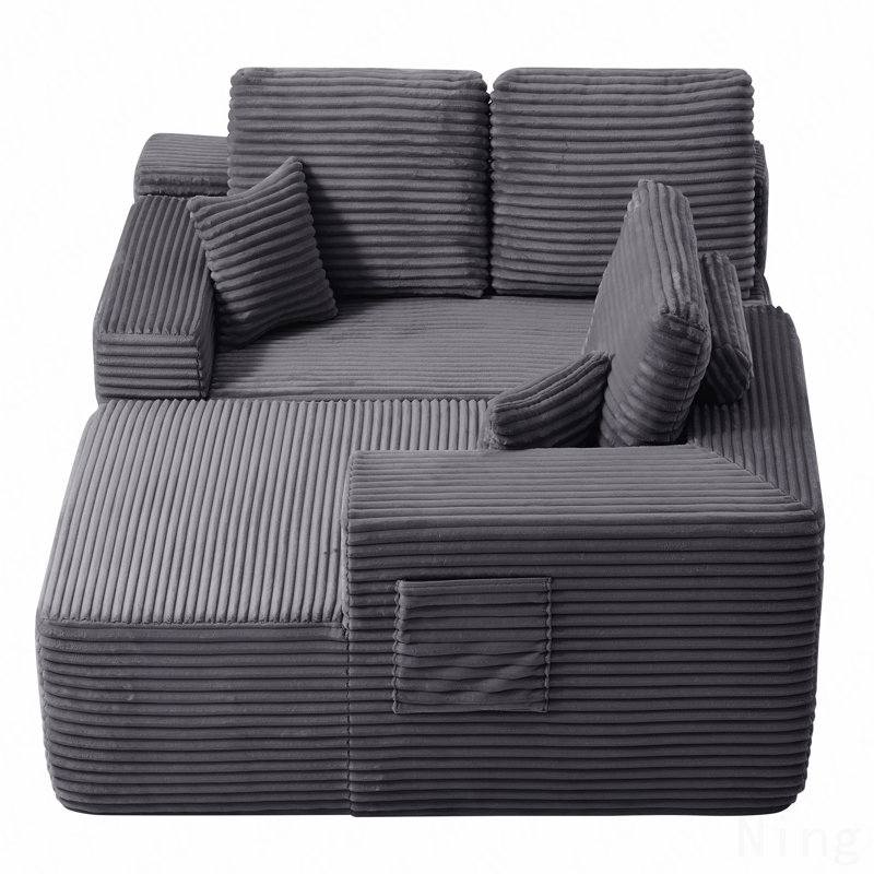 Cloud Sectional Sofa With L-Shape Chaise And Side Pockets , Modern Modular Design, Deep Seating, Upholstered Couch For Living Room/Bedroom, No Assembly Required , Grey,Right