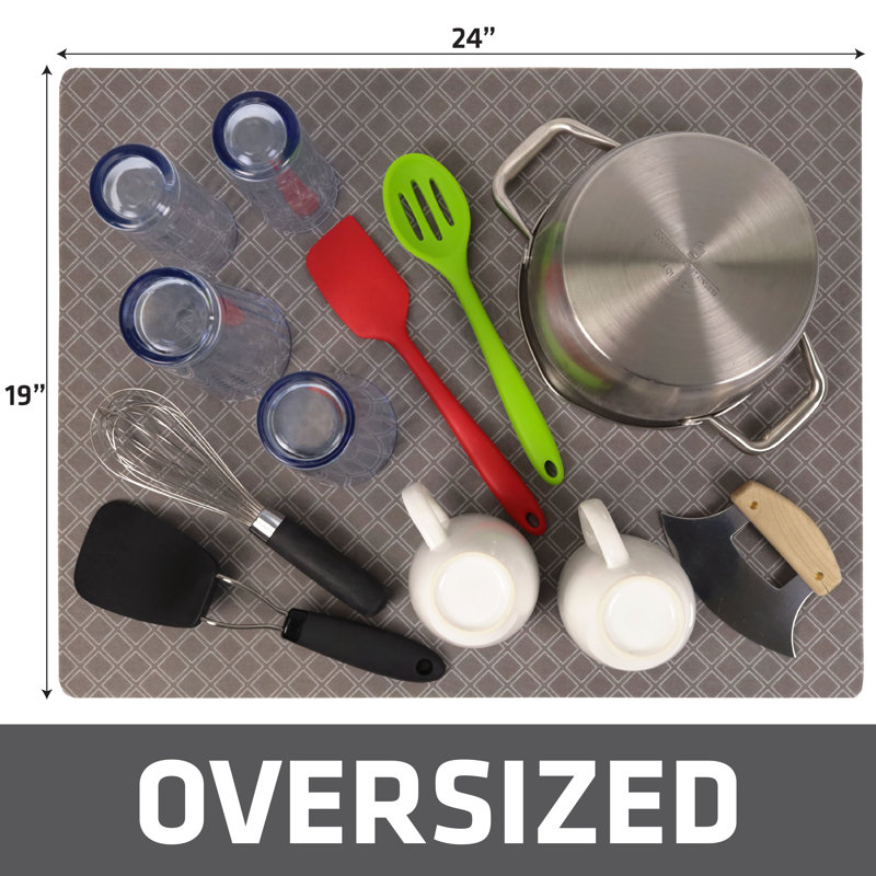 XL Dish Drying Mat, Kitchen Counter Drip Pad - Absorbent, Waterproof, Slip-Resistant, Machine Washable (19" x 24") (Taupe) (USA Made)