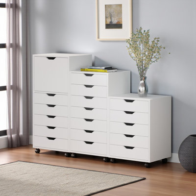 Sutton White Finish 3-Piece Multi-Storage Cabinet Set With Wheels, 41.24'' H X 57.51'' W X 15.69'' D