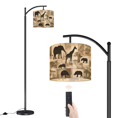 Lampe sur pied Arc, safari africain, silhouette, collage, girafe, éléphant, lion, lampes sur pied avec télécommande, abat-jour réglables, grandes lampes debout pour le bureau de lecture, salon