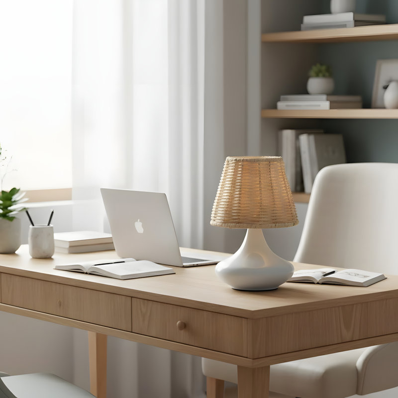 Luminaire suspendu en bambou blanc tissé avec base en fer et réglage de la température en trois couleurs