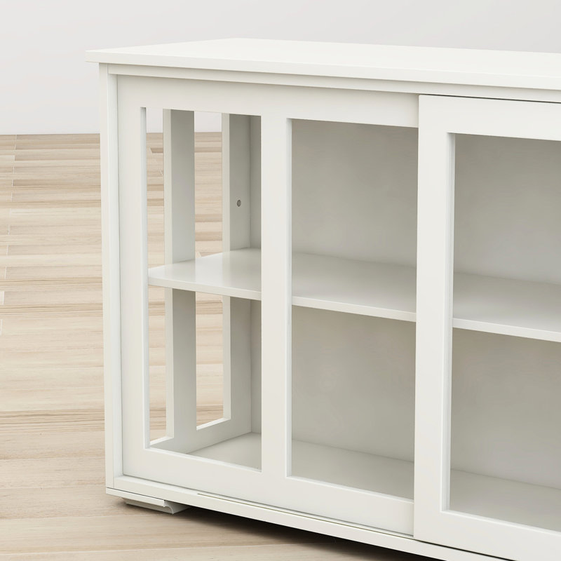 Armoire de rangement blanche avec porte vitrée. Construit pour la performance. 2 portes coulissantes et une tablette réglable pour une organisation efficace. Enduit. Fond antidérapant du plancher à l'armoire endommagée - fabriqué