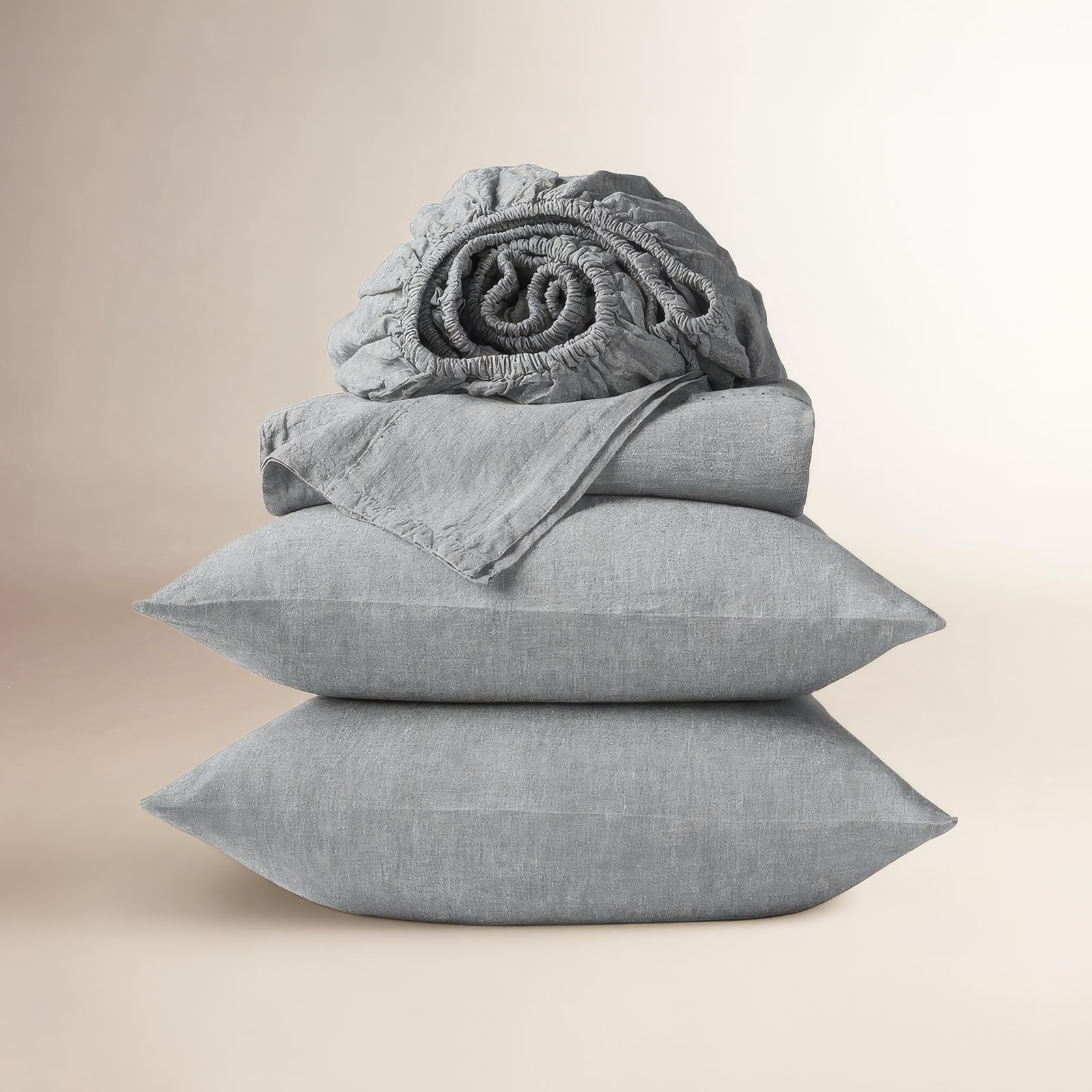 Organic Relaxed Belgian Flax Linen Standard Sheet Set, California King Sheet Set with 2 Pillowcases, Slate Chambray