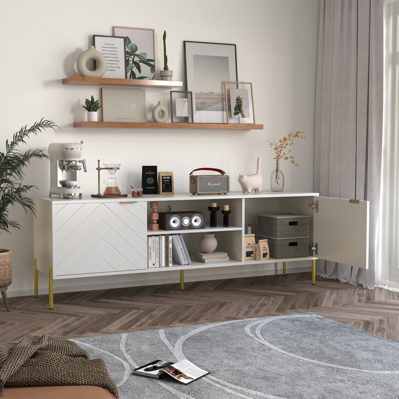 Meuble télé multifonctionnel unique avec lumière DEL, Blanc