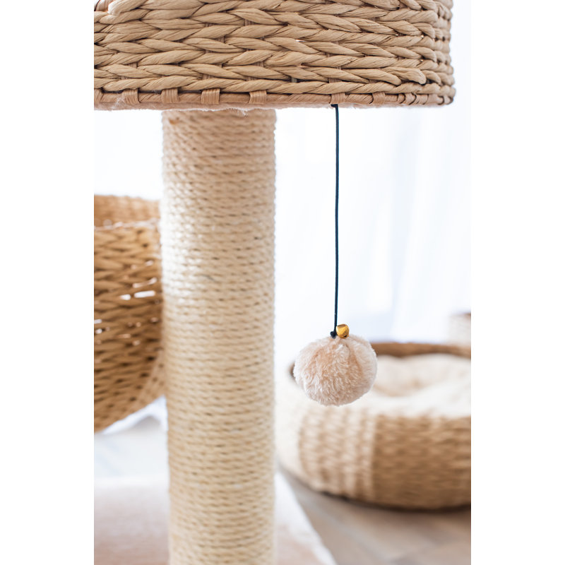PetPals Handwoven Cat Tree with Perches Scratching Post, 18" W x 23" H x 18" D, Beige
