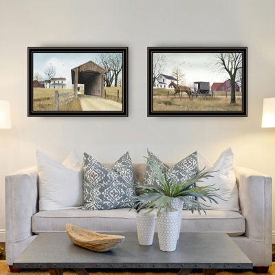 Trendy Decor 4U 2- Piece Vignette Miller's Creek Bridge, Going To Market Black Framed Wall Art For Living Room, Bedroom Wall Art Print For Home Decor By Billy Jacobs