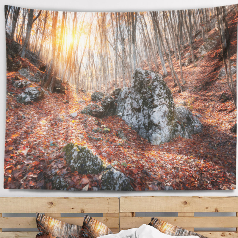 Tapisserie Rocky Red Autumn Forest, H 32 po x l 39 po